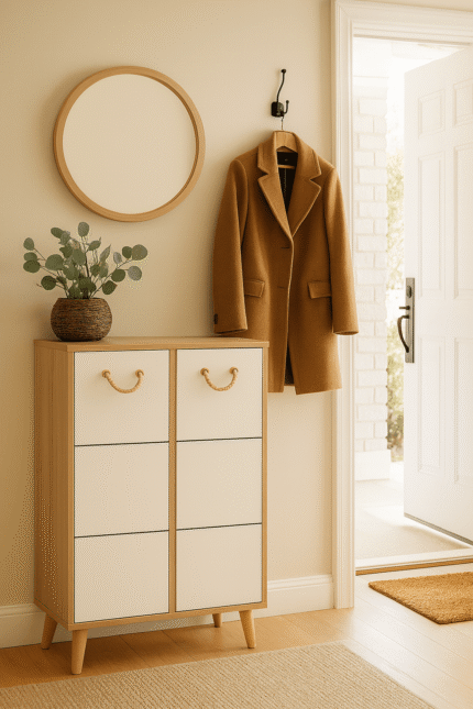 Meuble à Chaussures 2 Portes Scandinave Beige & Blanc