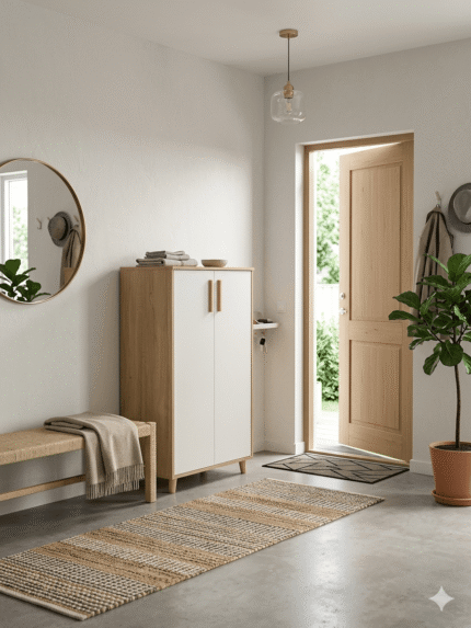 Meuble à Chaussures 2 Portes Scandinave Beige & Blanc 4T