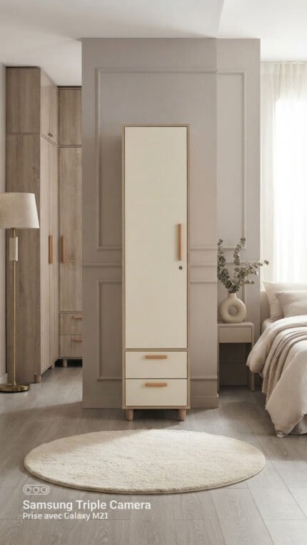 Armoire 1 Portes Scandinave Beige & Crème